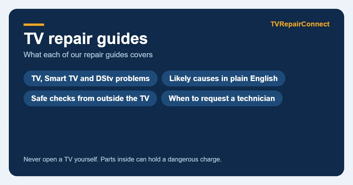 Repair guides: what each guide covers, from likely causes to safe checks from outside the TV
